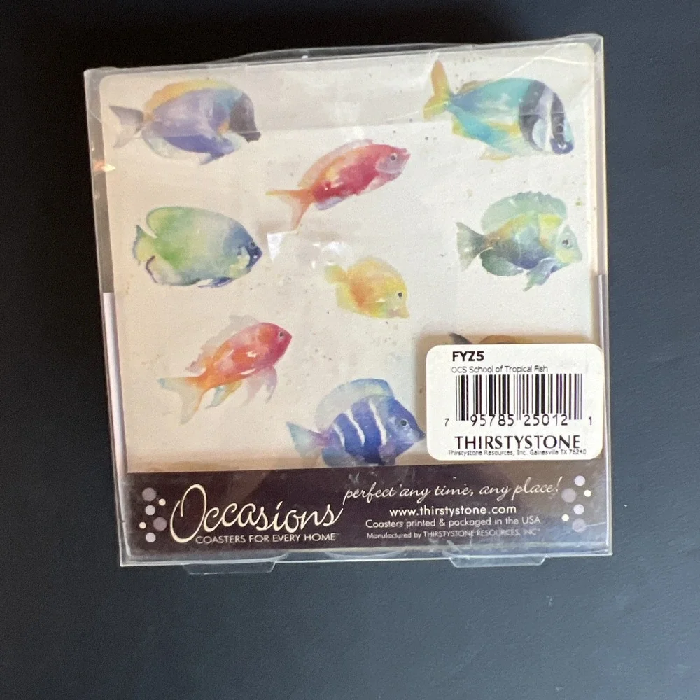Thirstystone Absorbent Coasters 4 Tropical Fish Nautical Cork Backed NEW